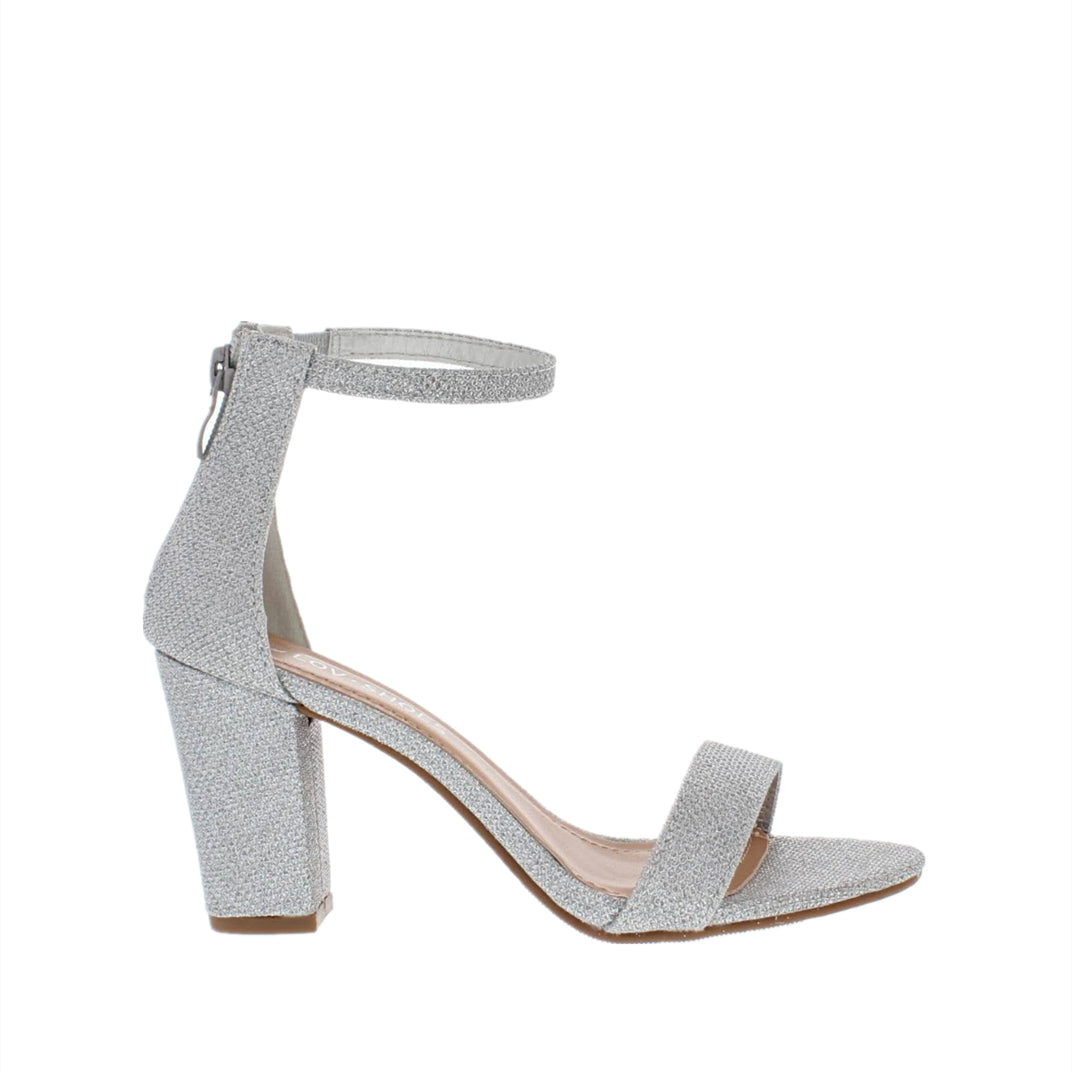 Ankle Strap Mid Chunky Heel (SILVER)