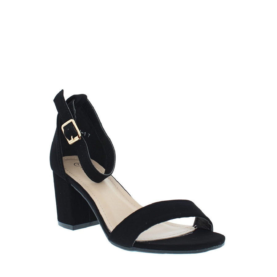 Buckle Strap Chunky Heel Sandal (BLACK)