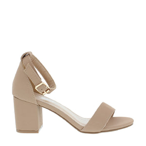 Buckle Strap Chunky Heel Sandal (TAN)