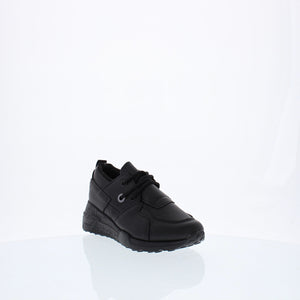 PU Lace Up Kids Sneaker (BLACK)