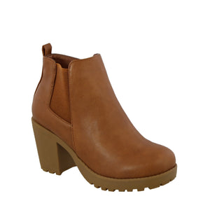 Lug Sole Mid Heel Chelsea Boot (TAN)