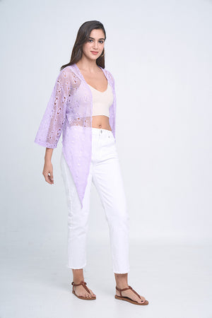 Tie Waist Mesh Cardigan (LAVENDER)