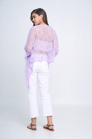 Tie Waist Mesh Cardigan (LAVENDER)