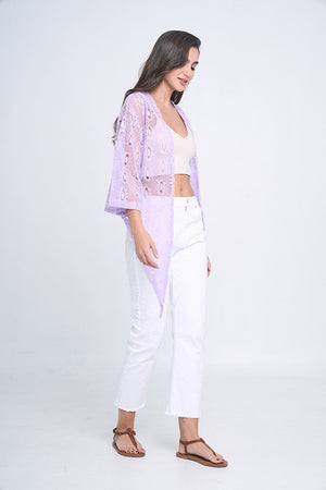 Tie Waist Mesh Cardigan (LAVENDER)