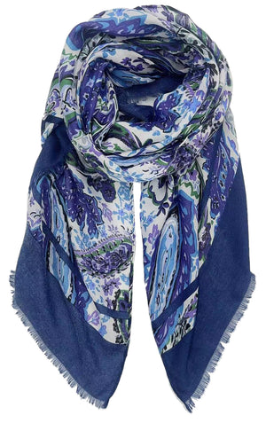 Paisley Boarder Print Scarf (NAVY)