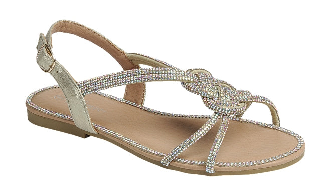 Rhinestone Woven Strap Sandal (CHAMPAGNE)