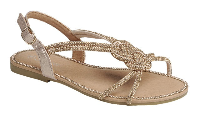 Rhinestone Woven Strap Sandal (ROSE GOLD)