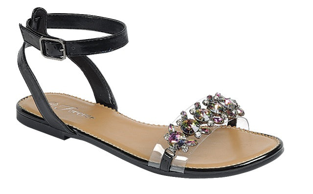 Clear Gemstone Strap Sandal (BLACK MULTI)