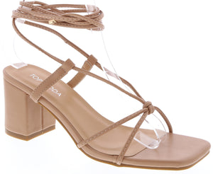 Knotted Tie Up Low Heel Sandal (CAMEL)